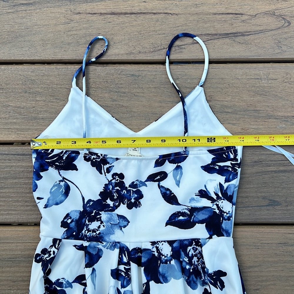 Monteau Blue White Floral Dress Spaghetti Strap Cottagecore Romantic Barbiecore - Picture 9 of 12